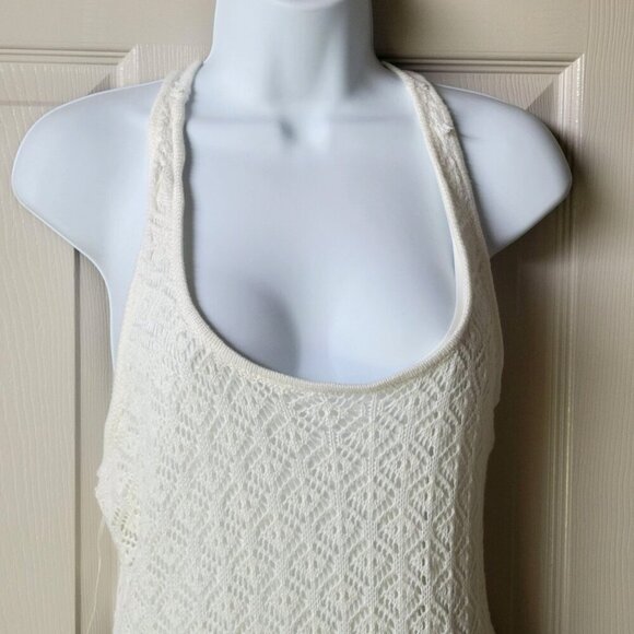 Madden NYC Ivory Crochet Sleeveless Halter Dress W Cross-Back Straps SZ L - Picture 4 of 7